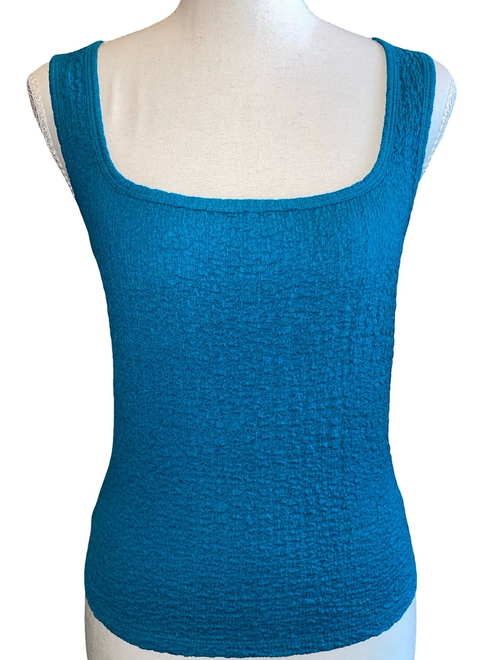 Old Navy Women’s Small Teal Textured Stretch Tank Top Sleeveless Square Neck